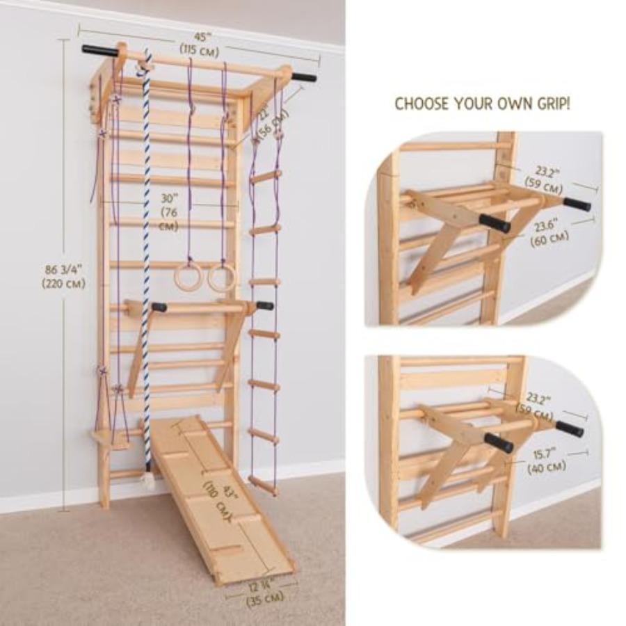 Swedish Ladder Wall Bars with  - مراجعة Gymnastic Ring Wood وسعره