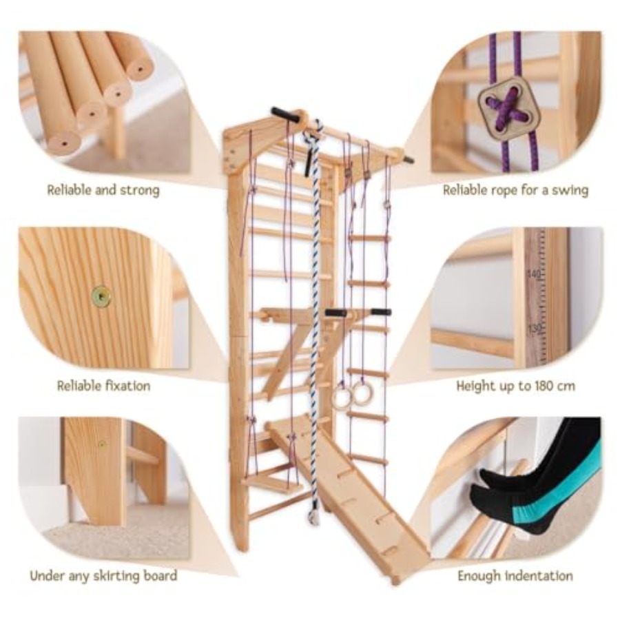 Swedish Ladder Wall Bars for h - مراجعة Gymnastic Ring Wood وسعره