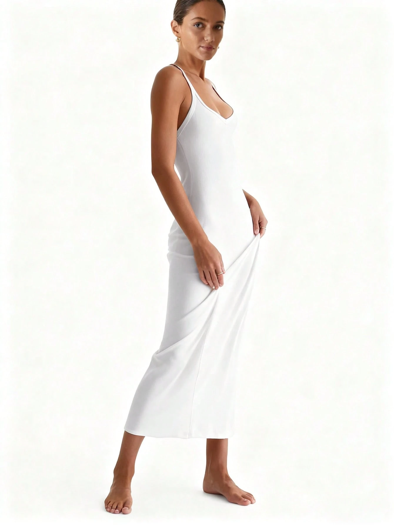White V-Neck Stretch Knit Midi - مراجعة Crossfit Event وسعره